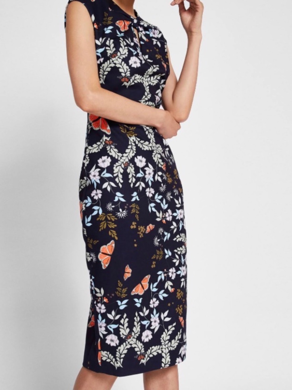 Ted Baker KAIRRA Kyoto Gardens Bow Neck Midi Dress Blue Butterfly Size 1/US 4